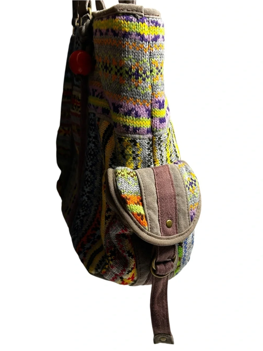 Free People Weekender Woven Tote Bag Boho Tribal Knit Orange Lined OS